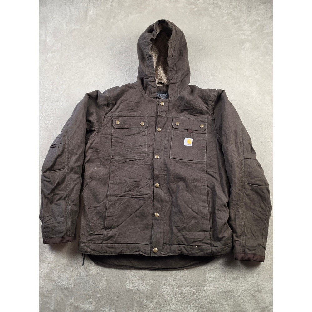 Carhartt Bartlett Jacket Mens M Brown Sherpa Lined Canvas Workwear Coat OJ3826